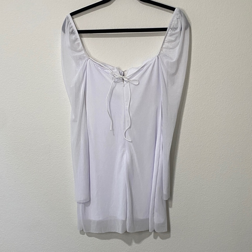 Women’s Sexy Tie Back Zipper Mesh White Long Sleeve Mini Dress Wedding Summer - Picture 4 of 7